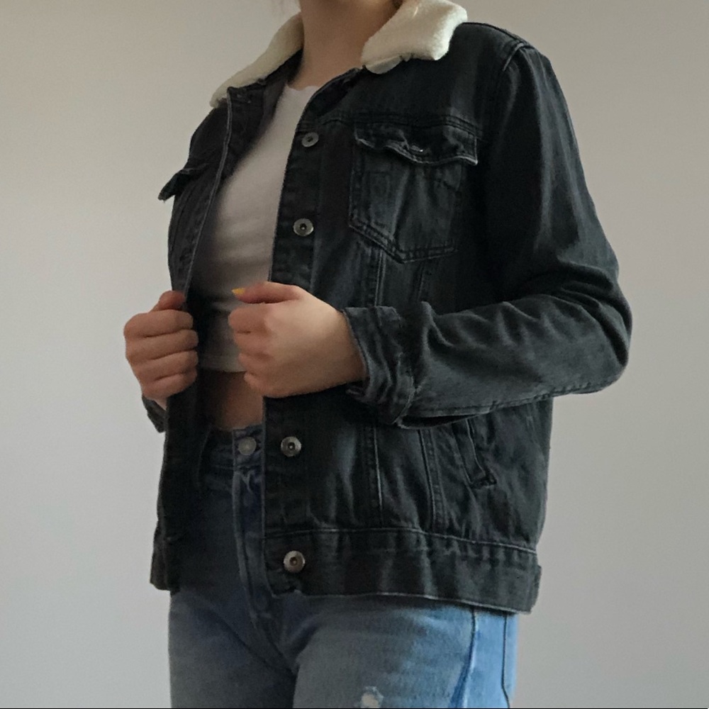 Black jean jacket with sherpa